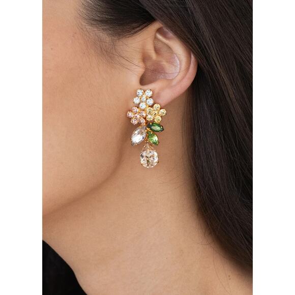 Jennifer Behr Bouquet Drop Crystal Earrings Prong Flower Signed Bin1 - Picture 16 of 16